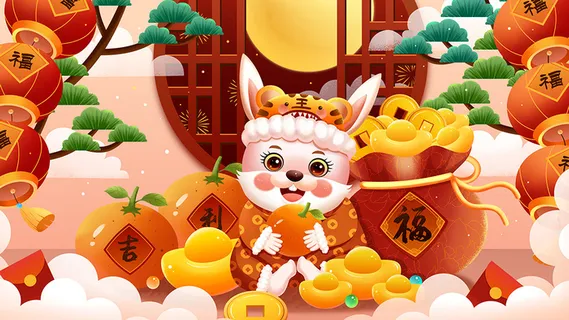 新年贺词新年舞台背景兔年大吉2023贺新春