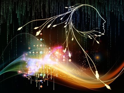 黄色渐变炫彩人形线条科技背景