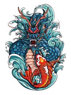 手绘国潮中国风神龙凤凰卡通形象插画装饰元素图案PSD设计素材