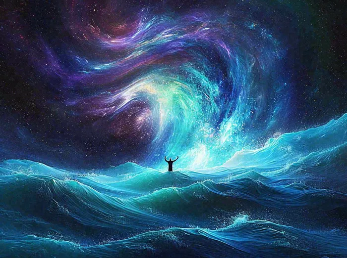 夜晚天空科幻绚丽星空下的人，暗黑天蓝(1264x944)