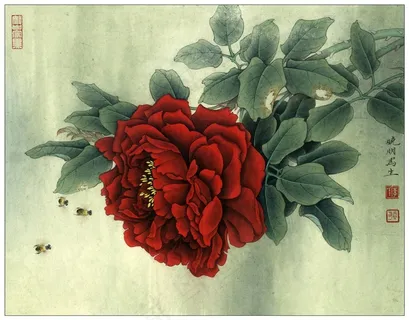 月季蜜蜂国画 月季蜜蜂国画