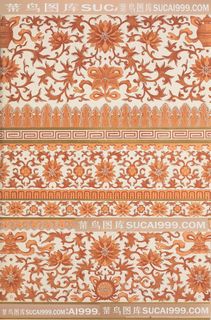 橙色背景中式传统纹样集锦中国风图片