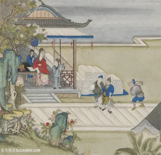 仓库清点古代造纸场景绘画图片 仓库清点古代造纸场景绘画图片