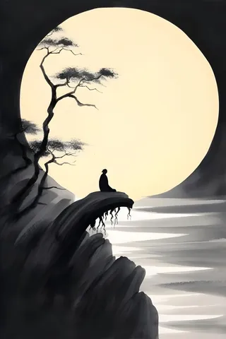 月亮月光山脉水墨简约背景