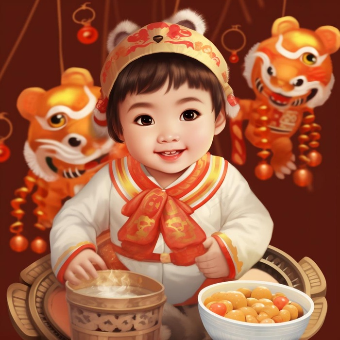 儿童婴儿喜庆过年红红火火气氛插画素材(1024x1024)