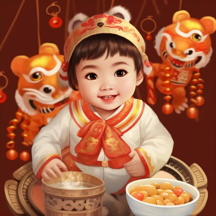 儿童婴儿喜庆过年红红火火气氛插画素材(1024x1024)