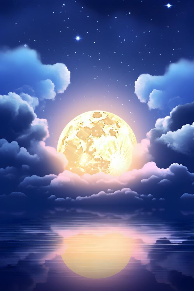 蓝色大气湖面月光背景(2400x3600)