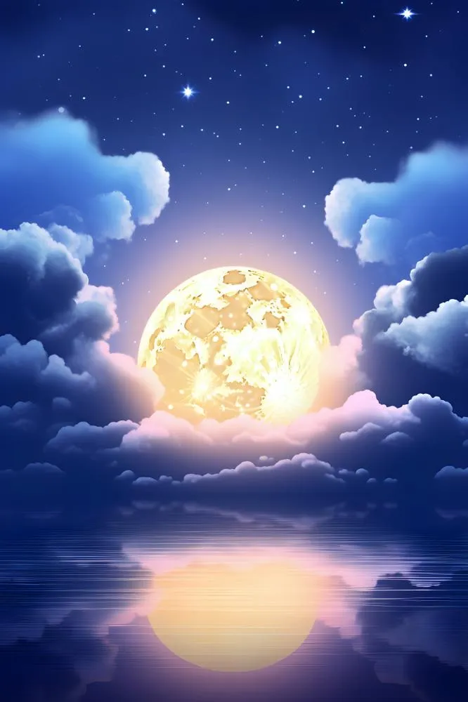 蓝色大气湖面月光背景(2400x3600)