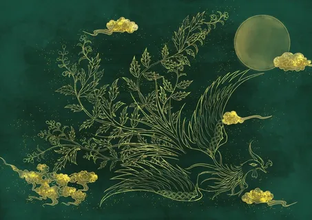 国潮鎏金复古烫金国风孔雀仙鹤装饰画素材PSD