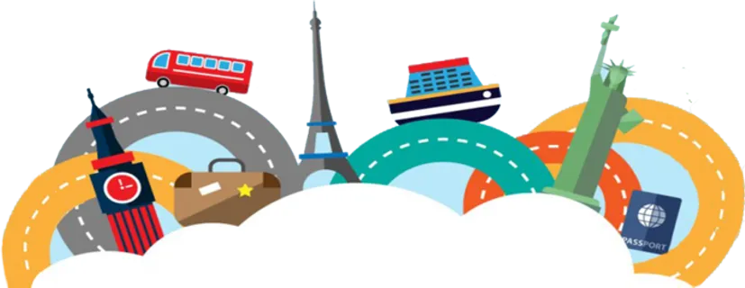 绿线素材卡通景点旅游