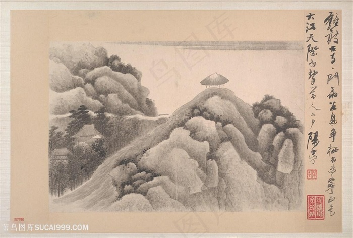 清代龚贤山水册江峰夕亭国画图片