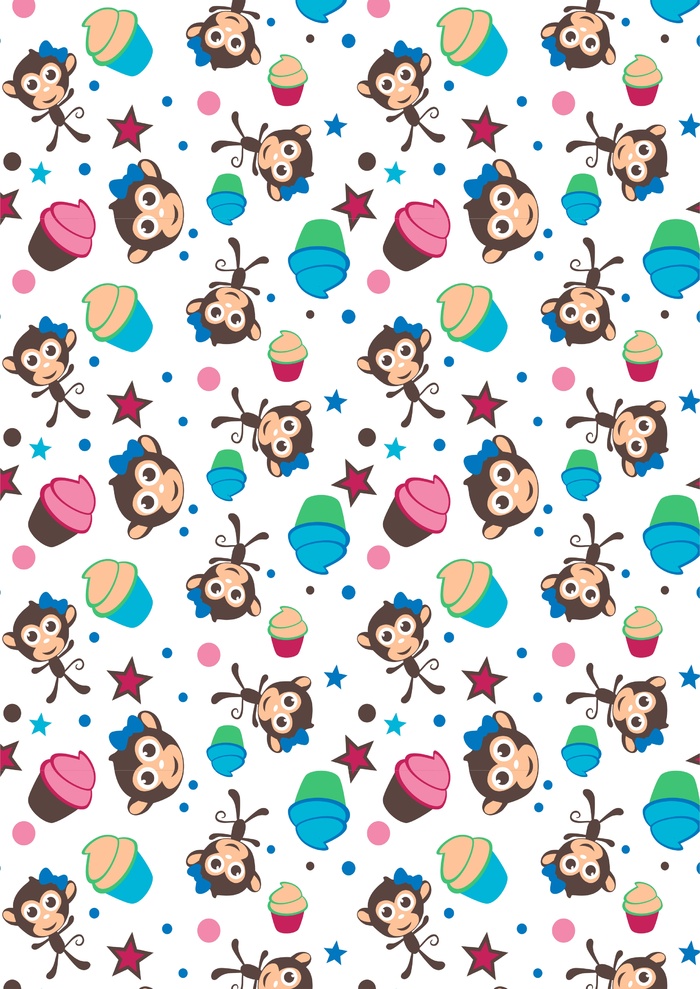 小猴子雪糕儿童墙纸