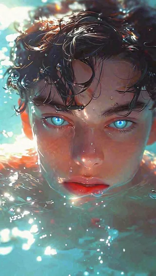 夏天少年男孩海底游泳水面，夏至小暑儿童节