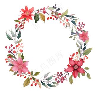 花环鲜花植物水彩插画免抠