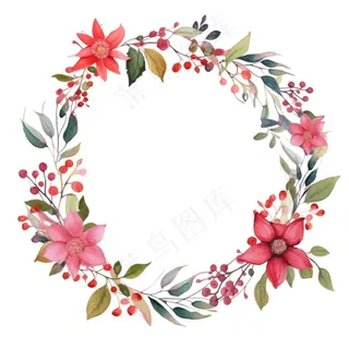 花环鲜花植物水彩插画免抠