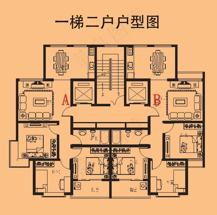 一梯二户户型图