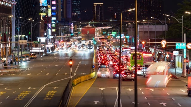 交通, 城市, 城市景观, 夜晚, 点亮, 前夕, 高峰时间