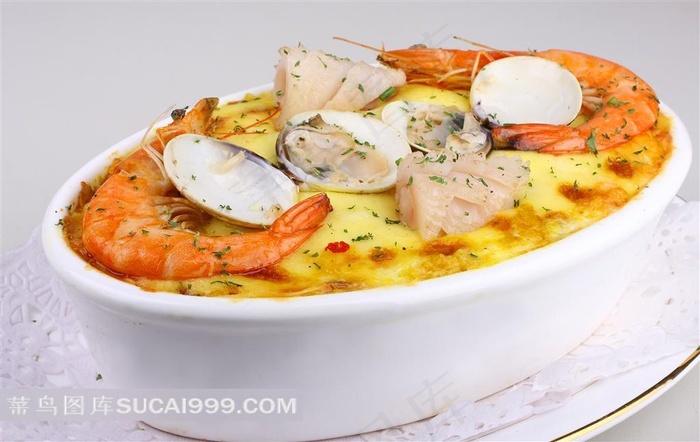西式芝士焗海鲜贝壳饭菜肴