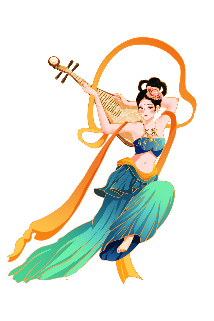 手绘国潮中国风古代敦煌神话飞天仙女美女古装人物插画PSD素材