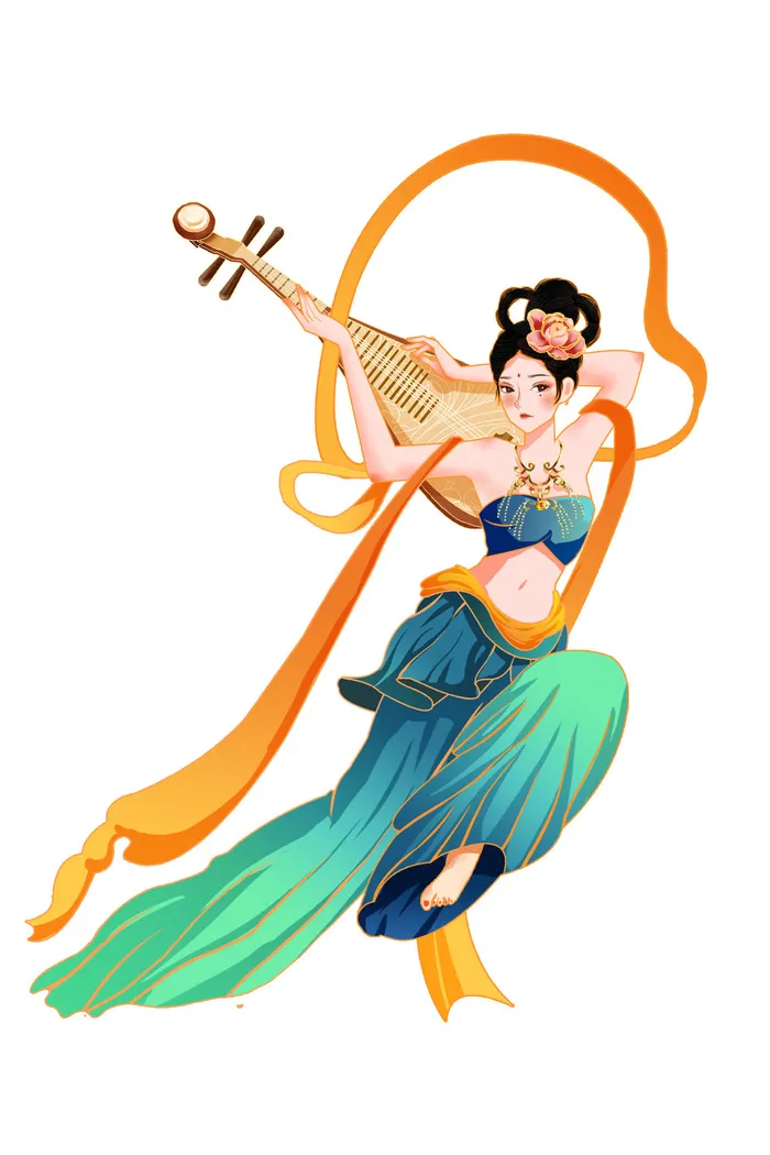 手绘国潮中国风古代敦煌神话飞天仙女美女古装人物插画PSD素材
