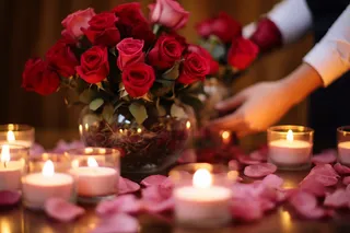 玫瑰花蜡烛情人节氛围浪漫摄影图