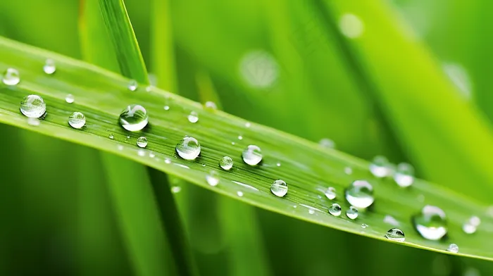 雨天小草上的水珠嫩叶摄影图(4368x2448)