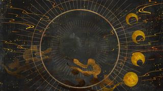 国潮中国风复古敦煌岩彩山水祥云插画烫金肌理背景PSD设计素材