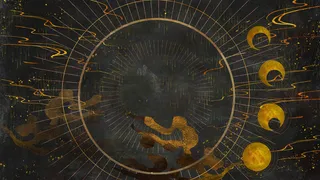 国潮中国风复古敦煌岩彩山水祥云插画烫金肌理背景PSD设计素材