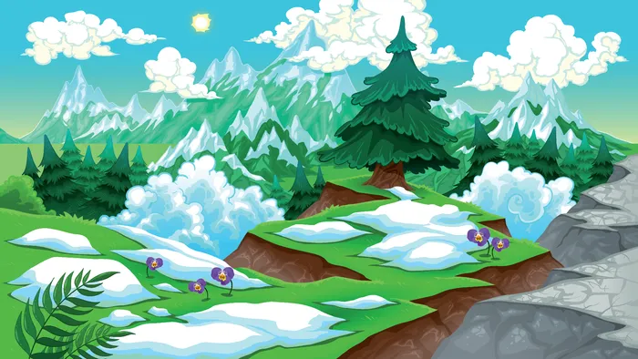 卡通雪山风光