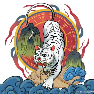白色的老虎卡通PNG绘画图片
