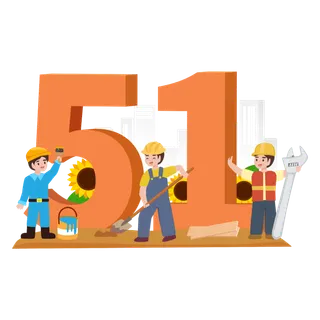 五一劳动节创意人物场景插画