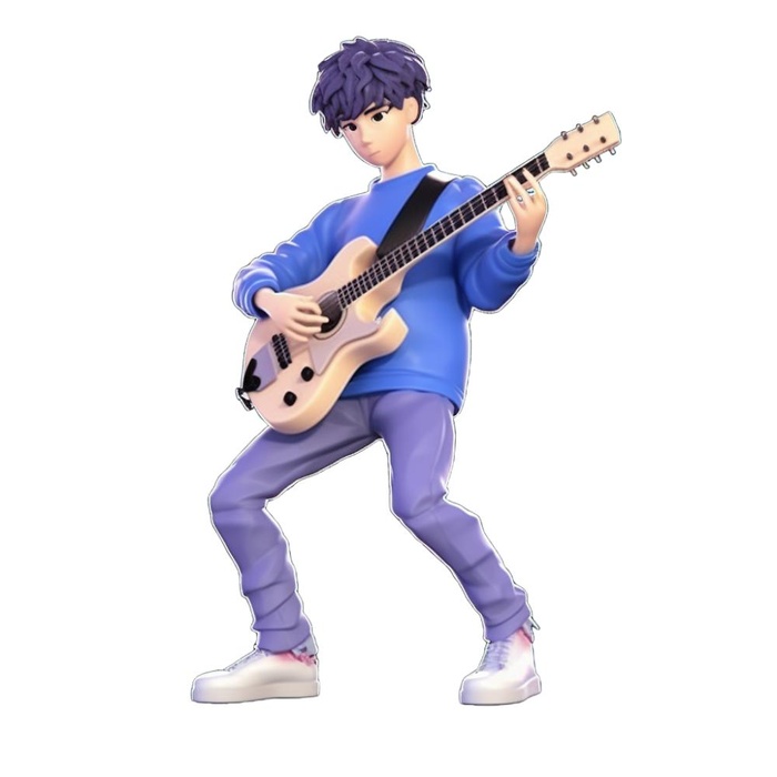 抱着电吉他的男孩3D免抠