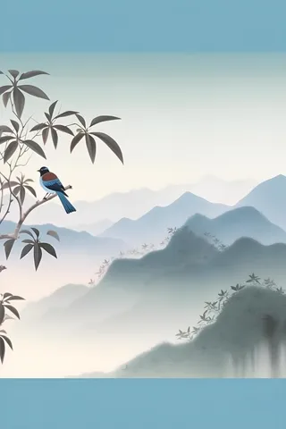 古风山水画迎客松鸟水墨画背景