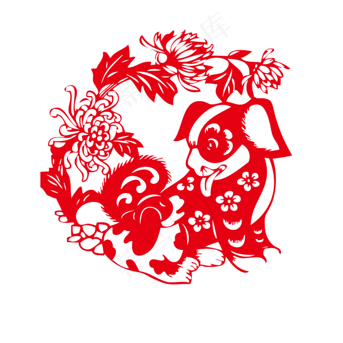 红色剪纸风格小狗过年春节
