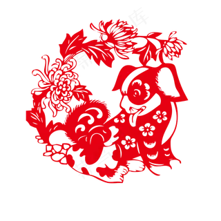 红色剪纸风格小狗过年春节
