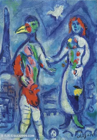 马克夏加尔1887-1985蓝色背景人物