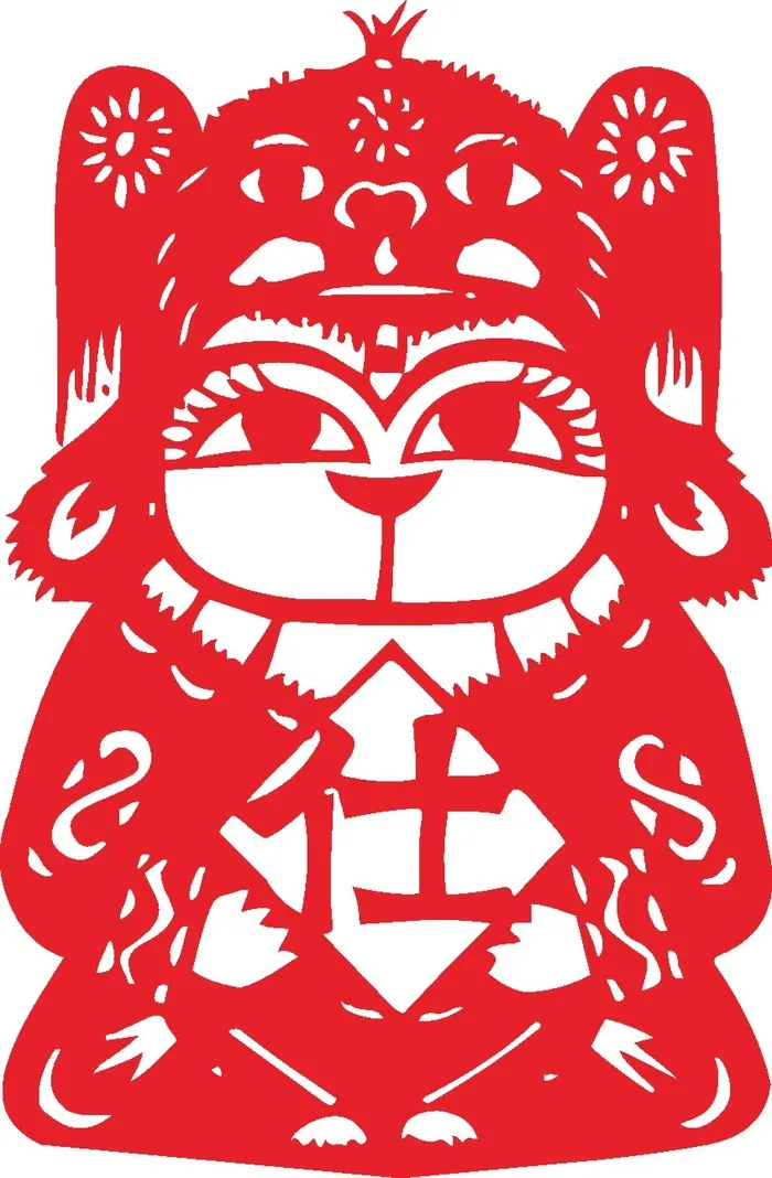 红色喜庆简约风春节窗花剪纸邮票吉祥如意恭喜发财喜鹊娃娃矢量图cdr矢量模版下载