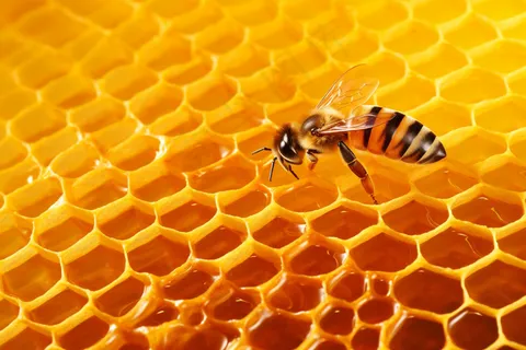 蜂蜜蜜蜂蜂巢细节特写摄影图