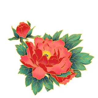 手绘国潮中国风古典牡丹花国花花卉装饰图案PSD设计素材