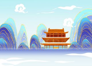 国潮鎏金杜甫江阁地标建筑