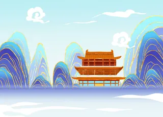 国潮鎏金杜甫江阁地标建筑