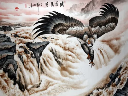 中国风山水花鸟鹏程万里蓝天客厅卧室走廊装饰画玄关画壁画图画海报