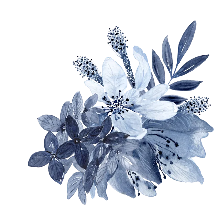 海军蓝金线水彩花卉素材