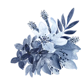 海军蓝金线水彩花卉素材