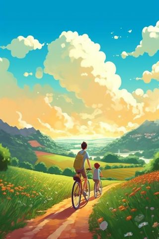 父亲孩子骑自行车游玩背景3