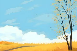 秋天清新天空树林插画黄色背景