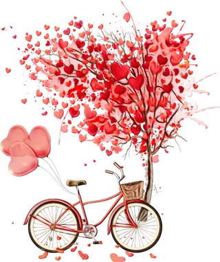 自行车卡通爱心树