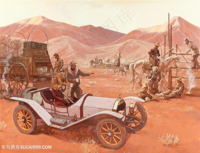 高清经典老爷车怀旧绘画美景