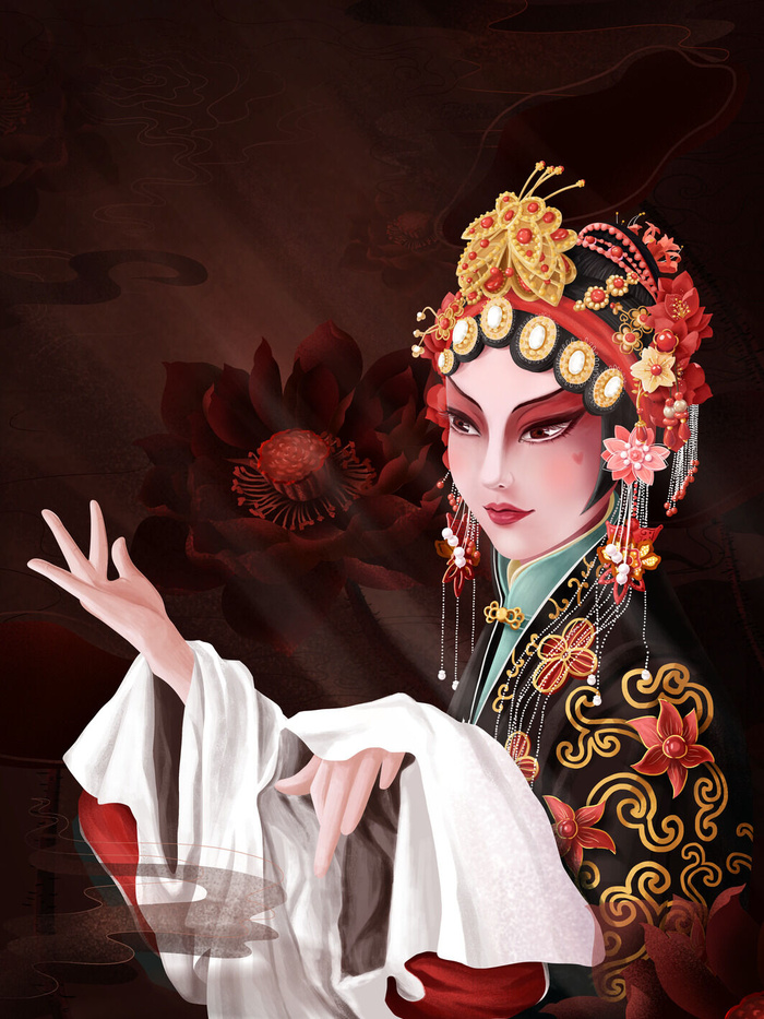手绘中国风国潮京剧戏曲人物插画古风国粹花旦ai矢量ps设计素材图psd模版下载