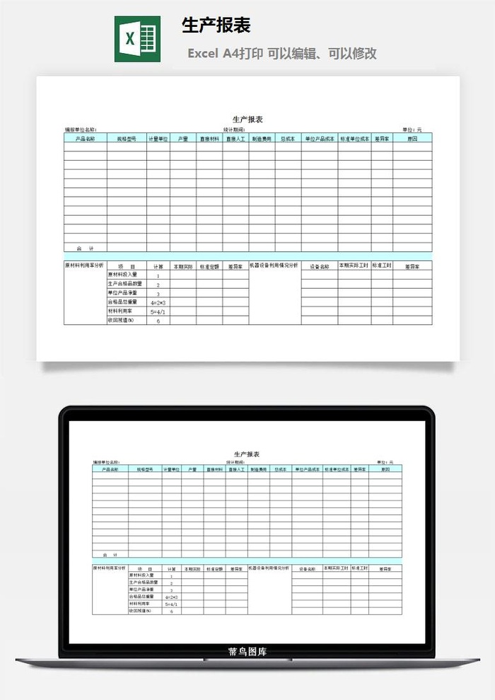 财务生产报表excel模板